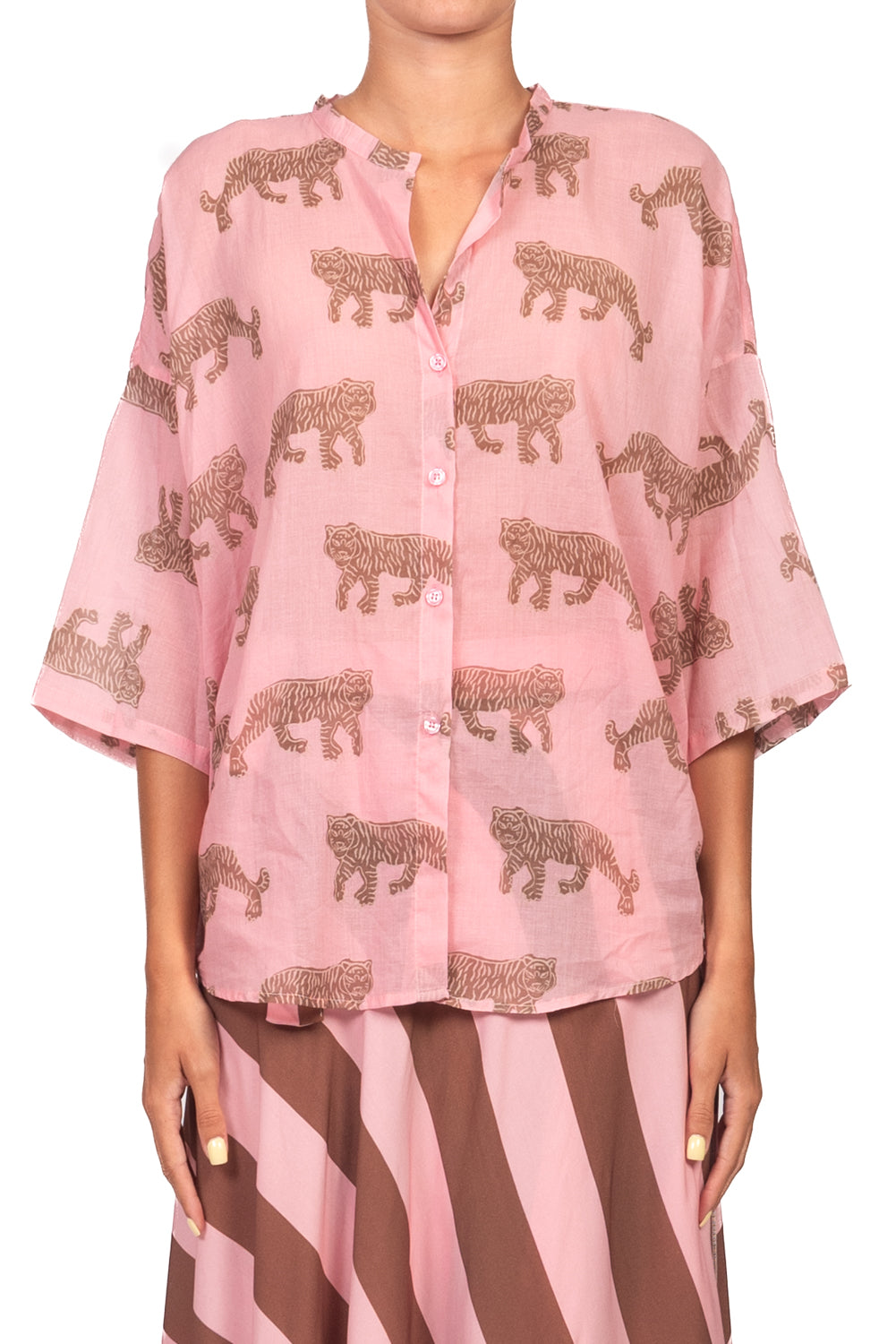 Tensione In - Camicia mussola stampa tigre Art. PE260438