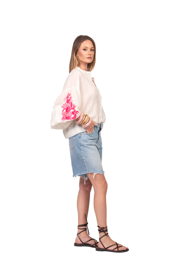 Tensione In - Camicia mussola manica ricamata Art. PE260401