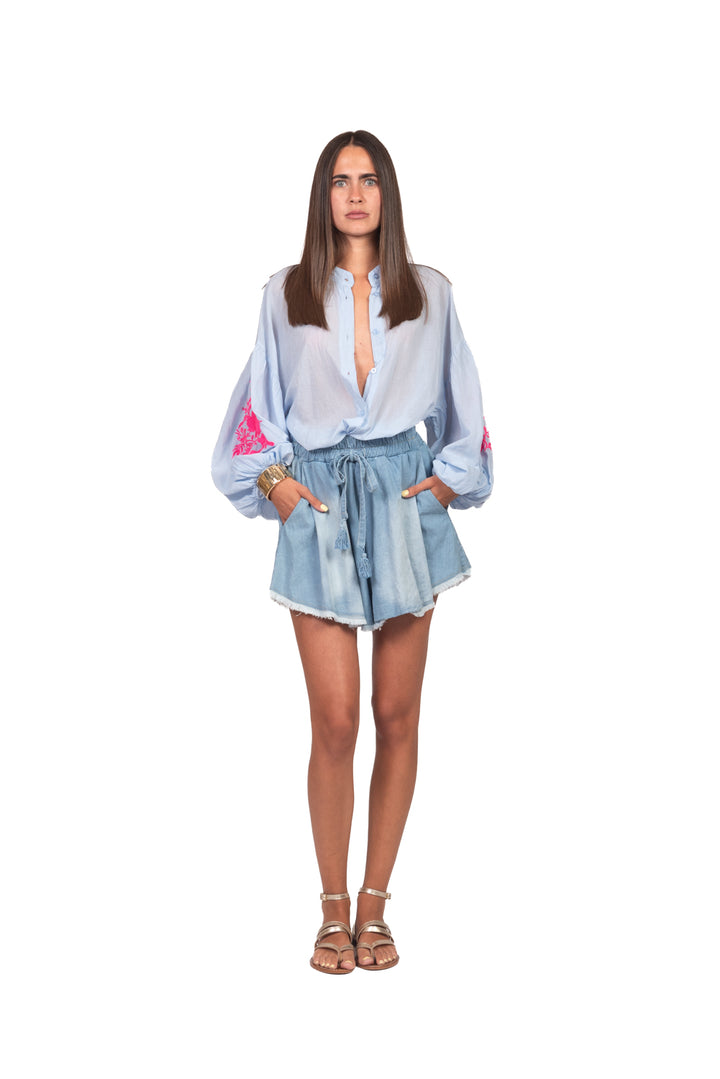 Tensione In - Camicia mussola manica ricamata Art. PE260401