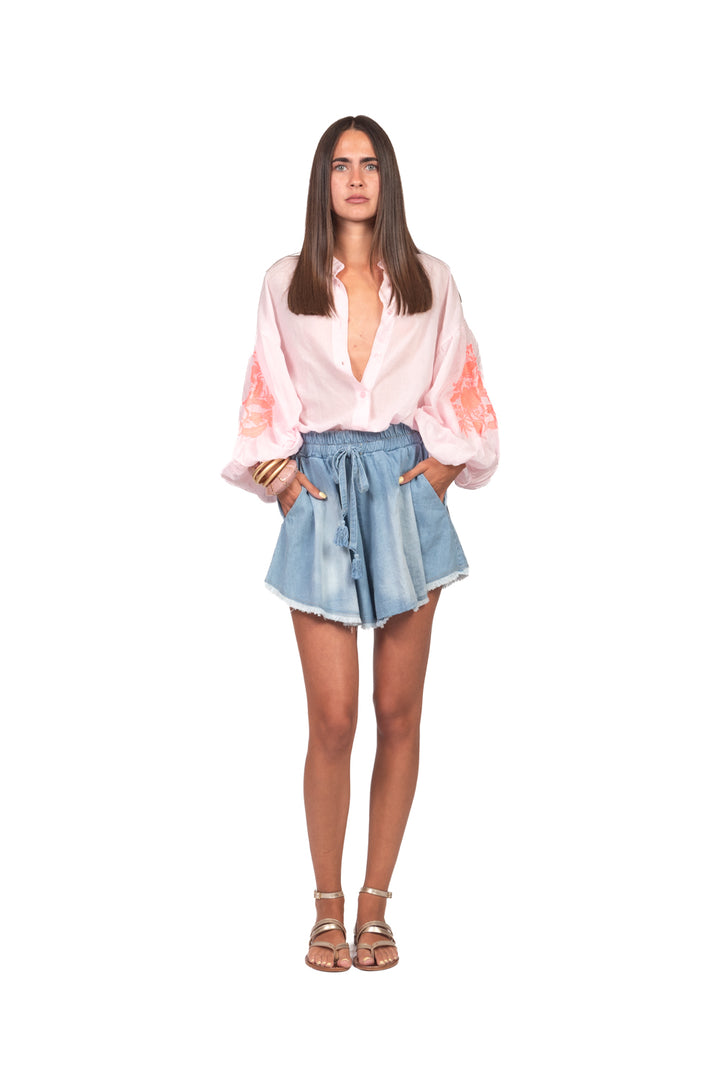 Tensione In - Camicia mussola manica ricamata Art. PE260401