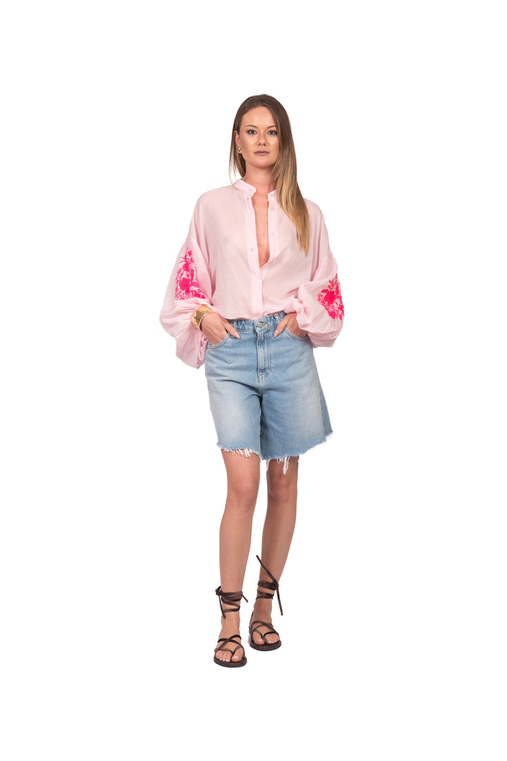 Tensione In - Camicia mussola manica ricamata Art. PE260401