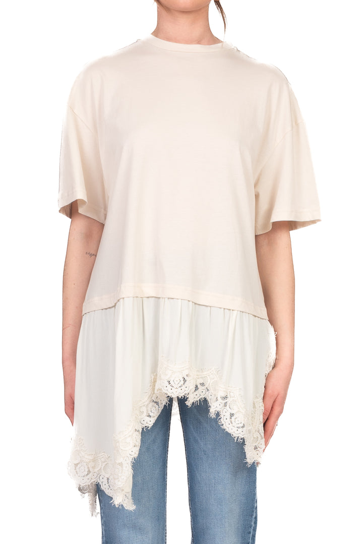 Tensione In - T-shirt asimmetrica con pizzo Art. S26M974