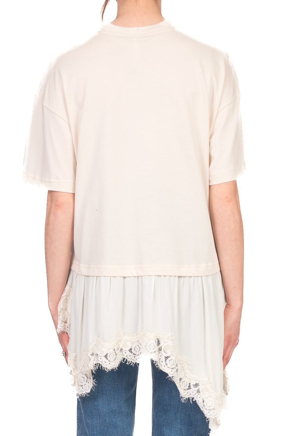 Tensione In - T-shirt asimmetrica con pizzo Art. S26M974