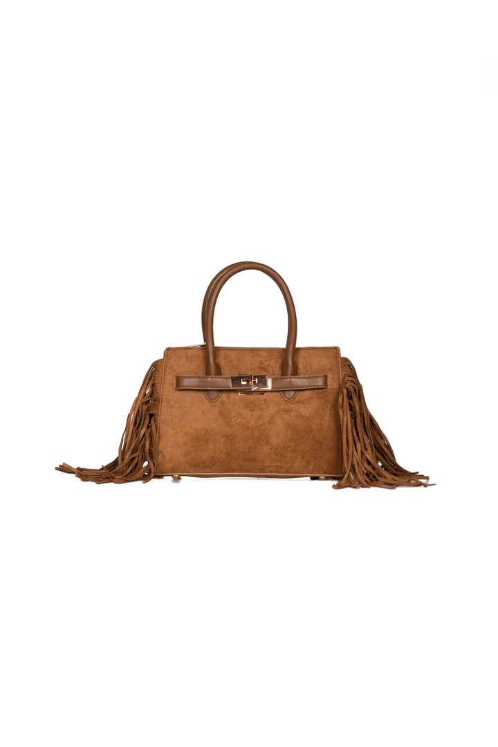 Upper - Borsa scamosciata chiusura lucchetto con frange