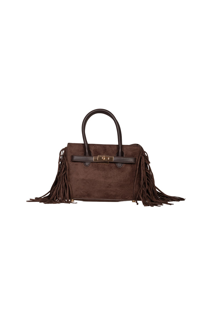 Upper - Borsa scamosciata chiusura lucchetto con frange