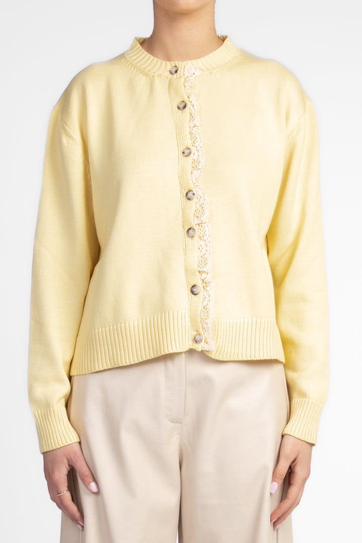 Vicolo - Cardigan girocollo rouches pizzo Art. 77042D