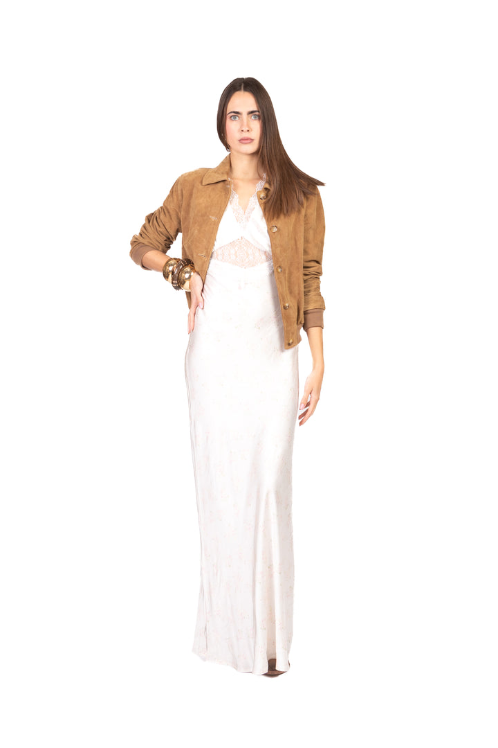 Imperial - Abito satin floreale inserti pizzo Art. AGCILPL