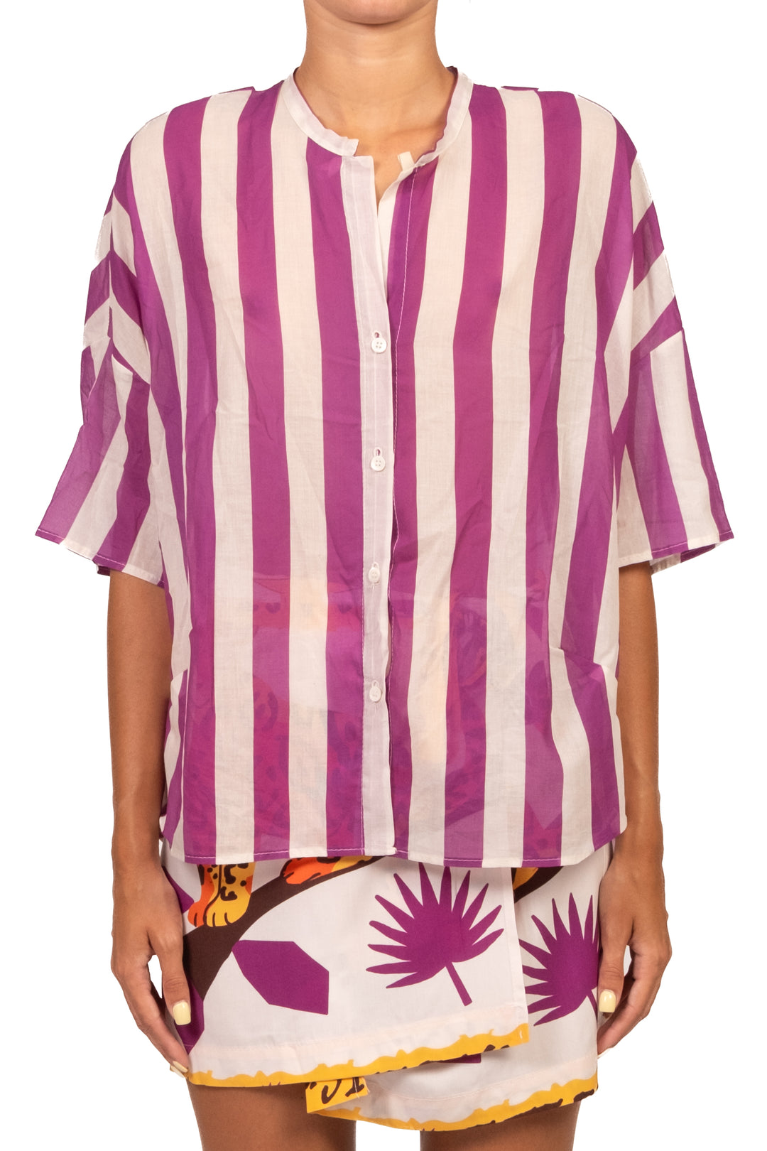 Vicolo - Completo camicia rigata e gonna pareo leopardo Art. TAB3332