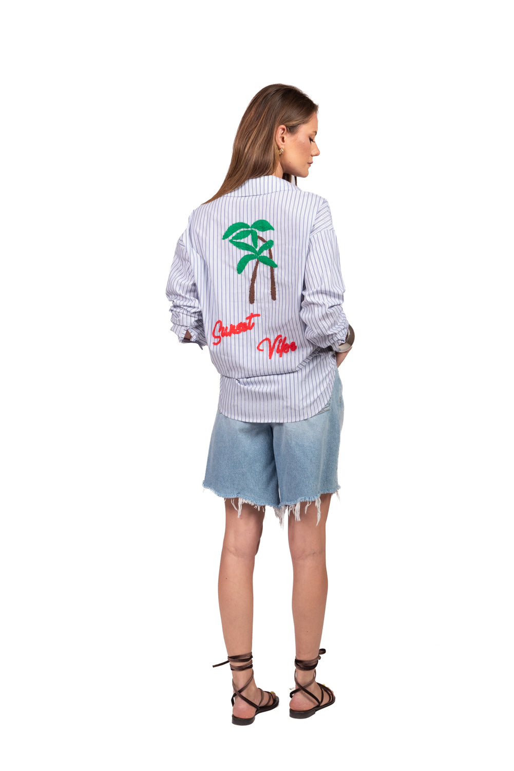 Vicolo - Camicia gessata filo lurex con ricamo Art. TAB3365