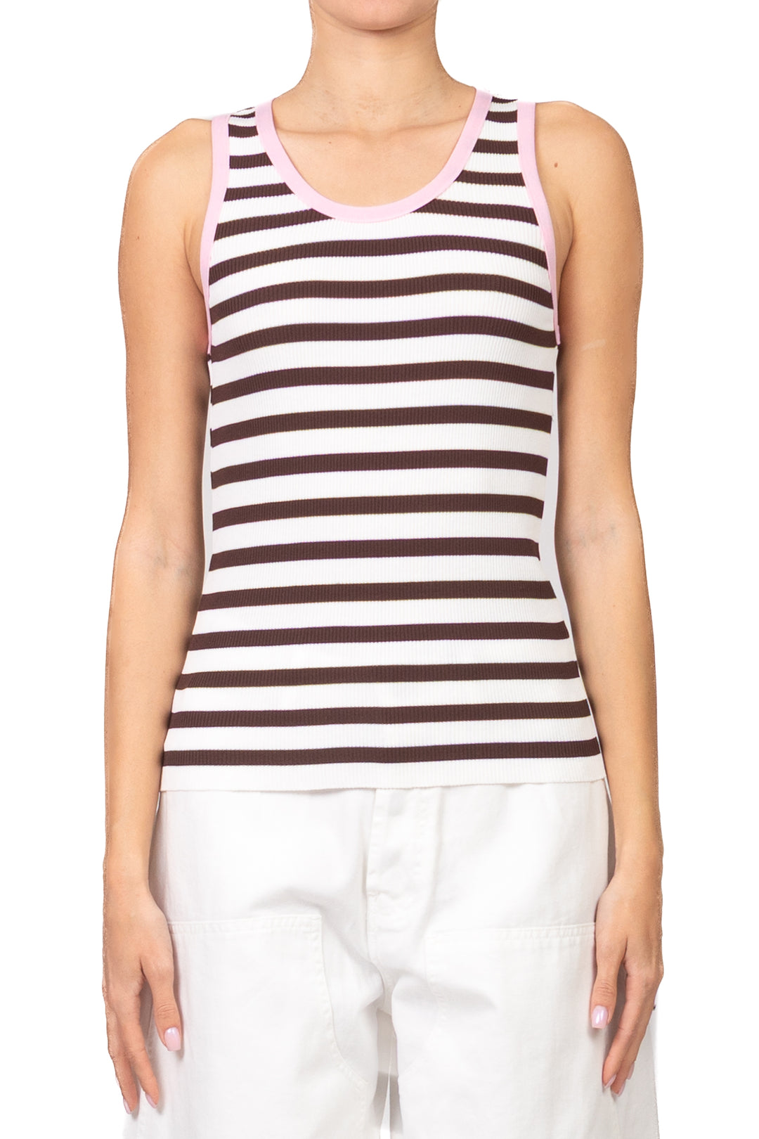 Tensione in - Canotta rigata profili contrasto Art. 26P456