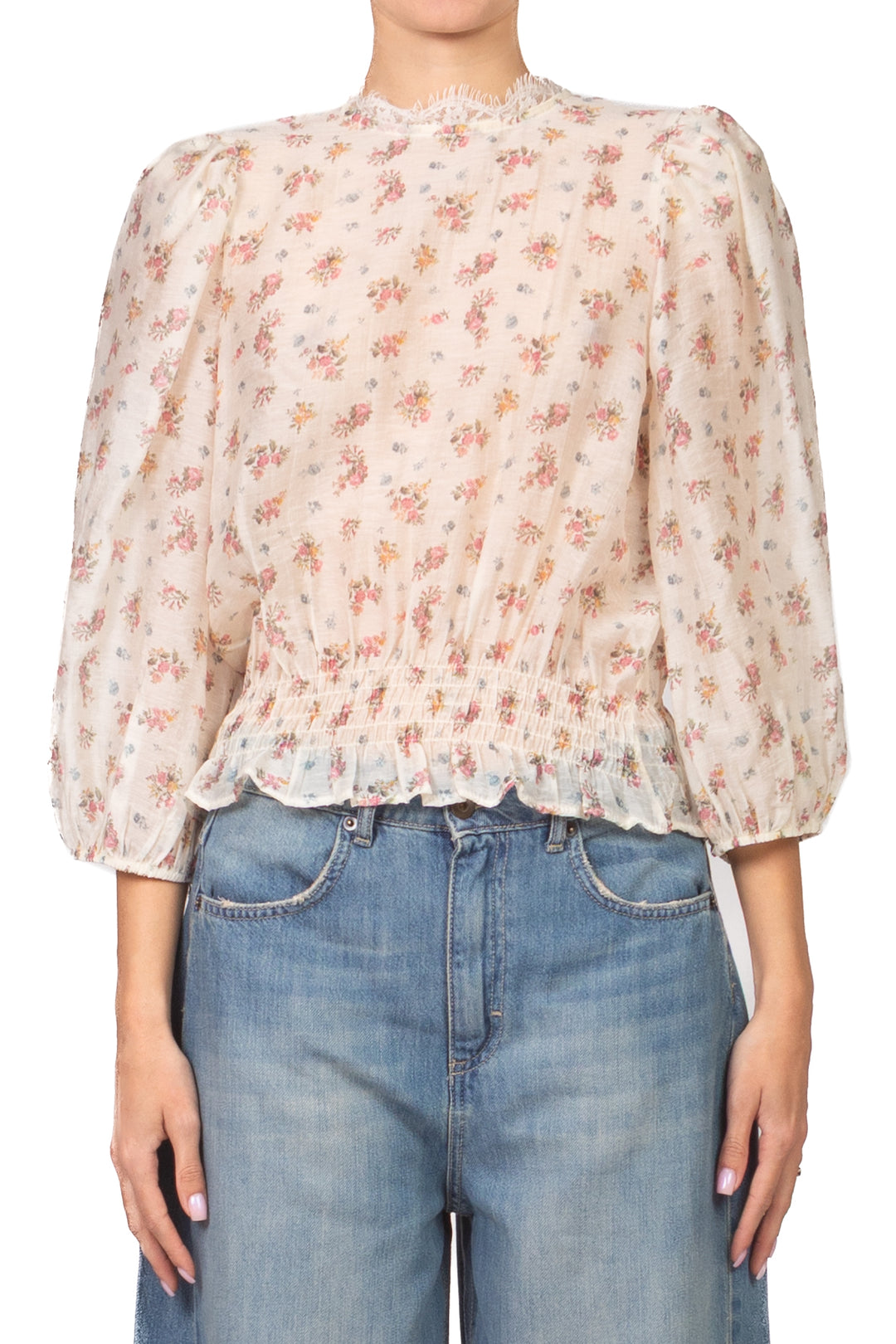 Tensione In - Blusa floreale girocollo pizzo Art. S26CB17