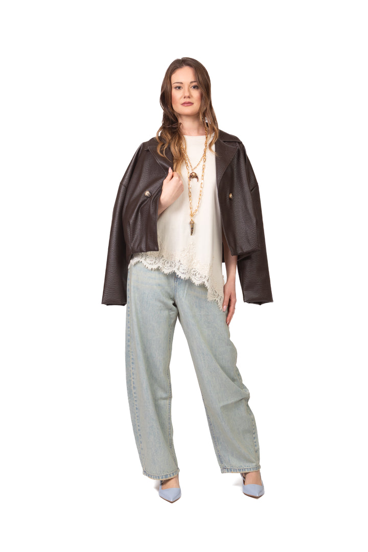 Tensione In - T-Shirt asimmetrica con pizzo Art. S26MA79