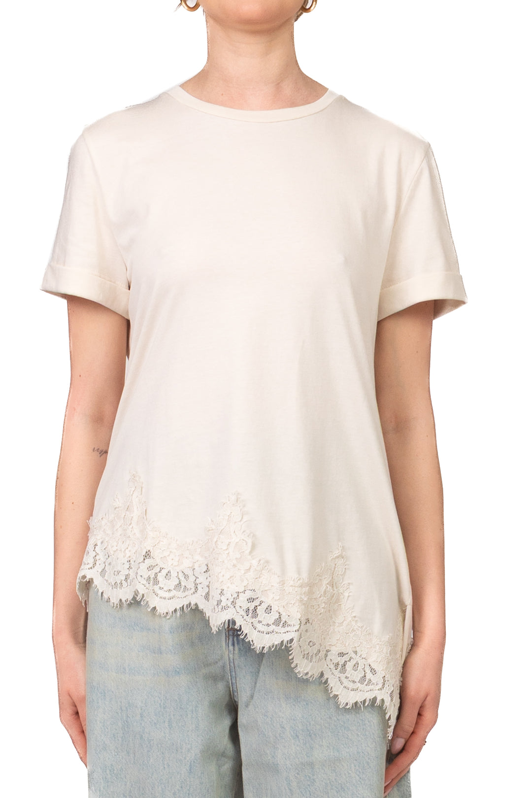 Tensione In - T-Shirt asimmetrica con pizzo Art. S26MA79