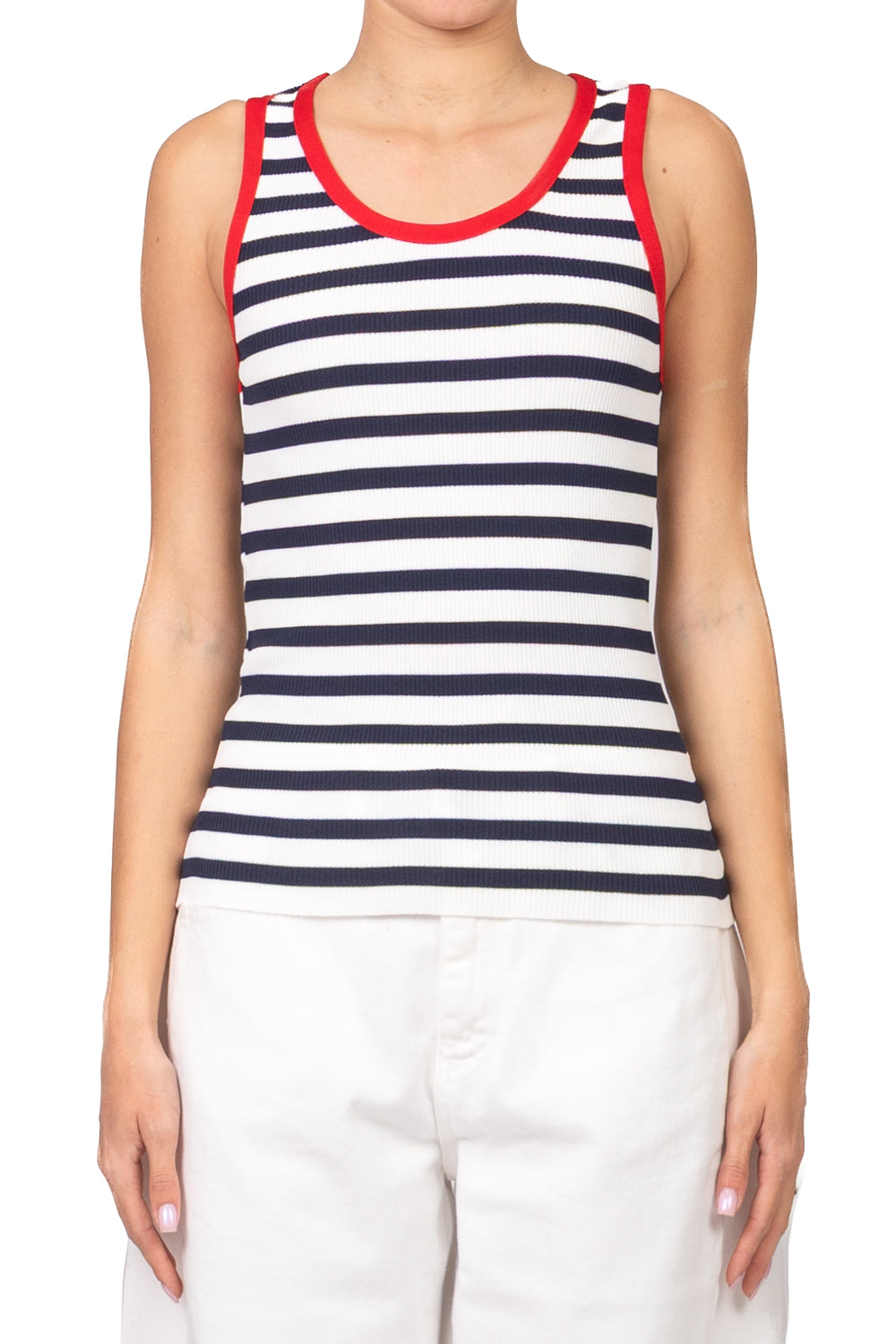 Tensione in - Canotta rigata profili contrasto Art. 26P456