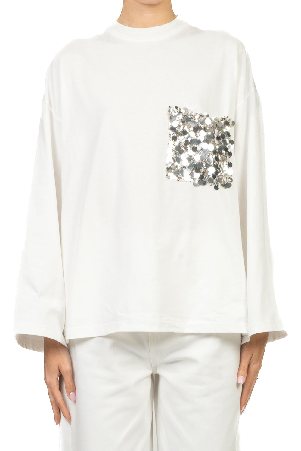 Tensione In - T-shirt manica lunga taschino paillettes Art. PE260149