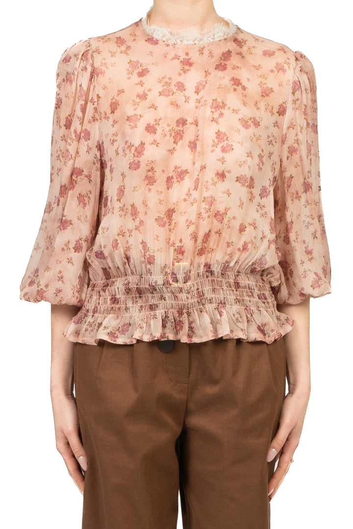 Tensione In - Blusa floreale girocollo pizzo Art. S26CB09