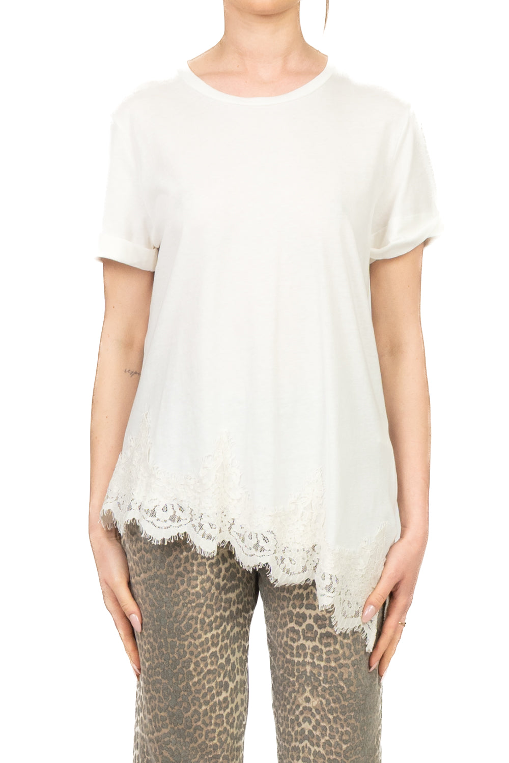 Tensione In - T-Shirt asimmetrica con pizzo Art. S26MA79