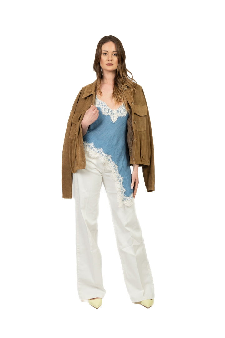 Tensione In - Top denim intarsi pizzo Art. S26TA76