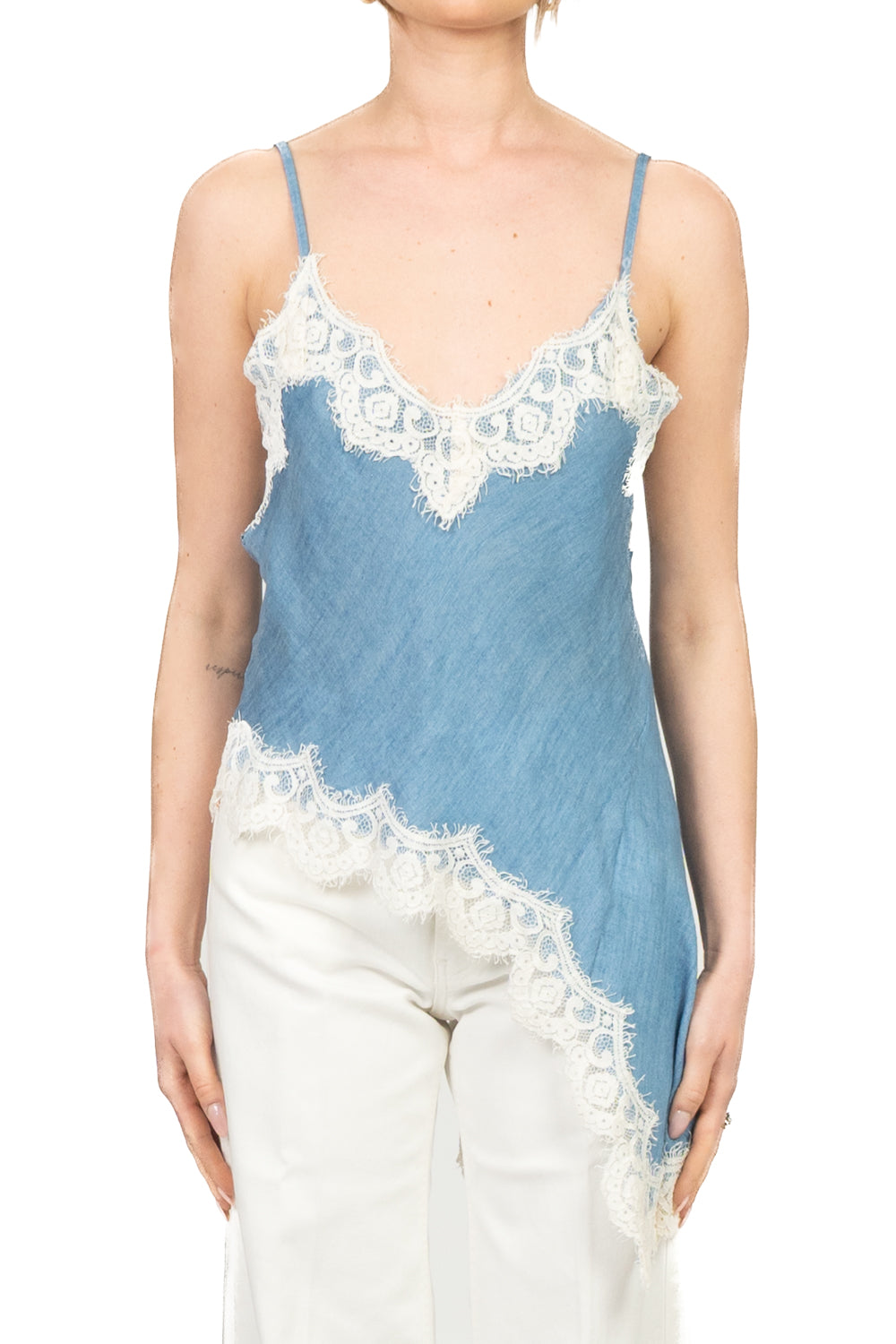 Tensione In - Top denim intarsi pizzo Art. S26TA76