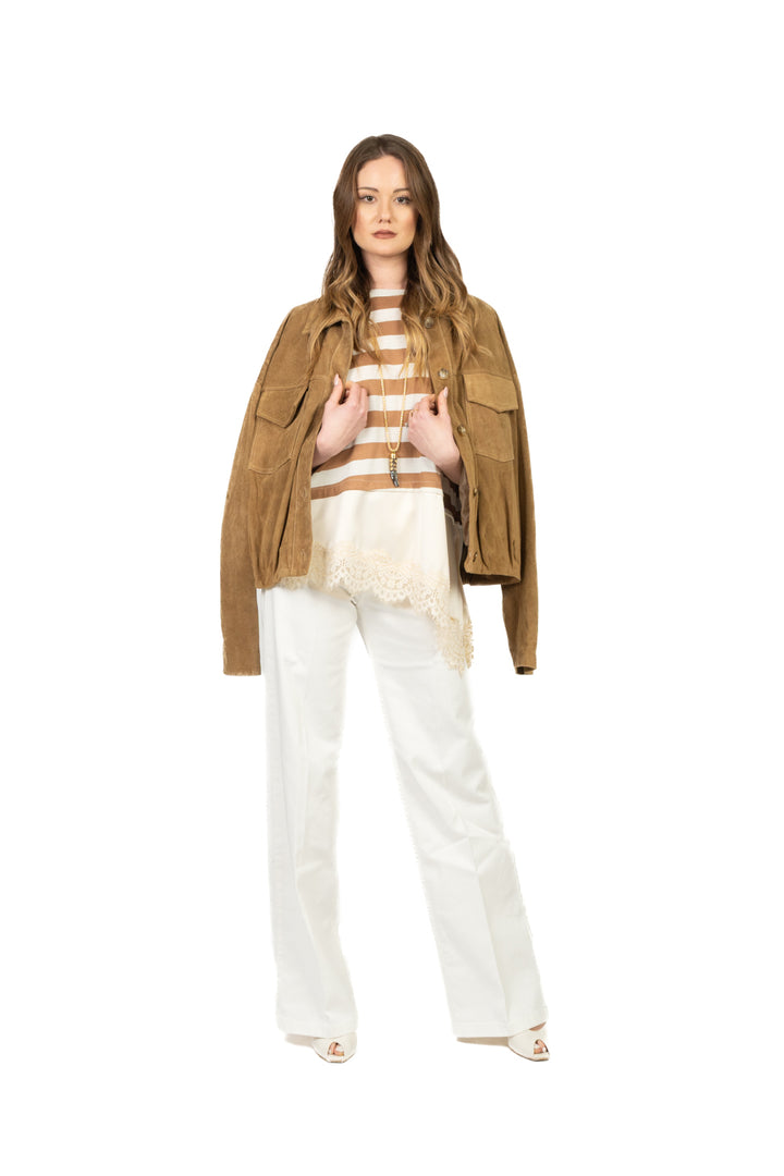 Dixie - T-shirt rigata asimmetrica con pizzo Art. T262A096
