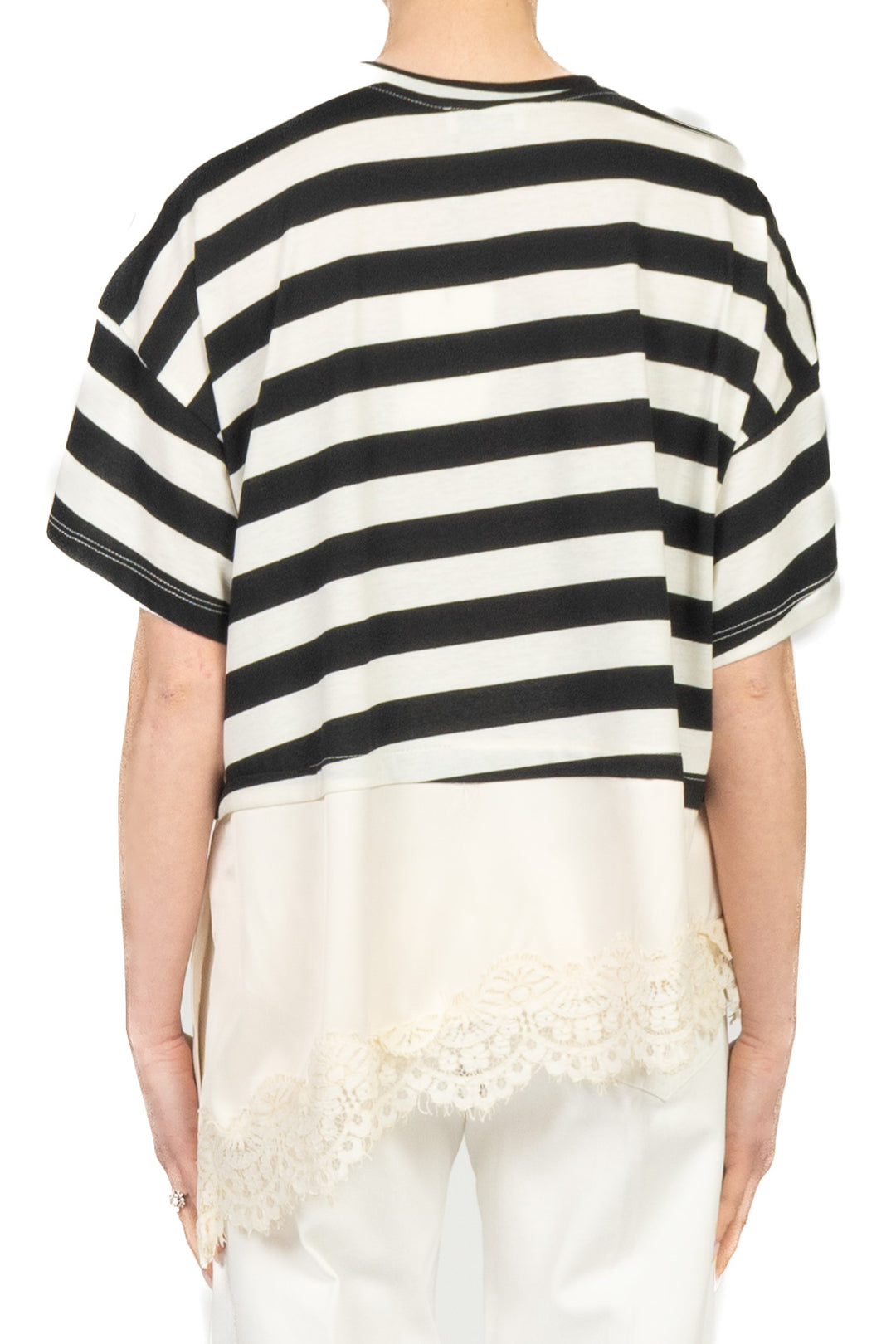 Dixie - T-shirt rigata asimmetrica con pizzo Art. T262A096