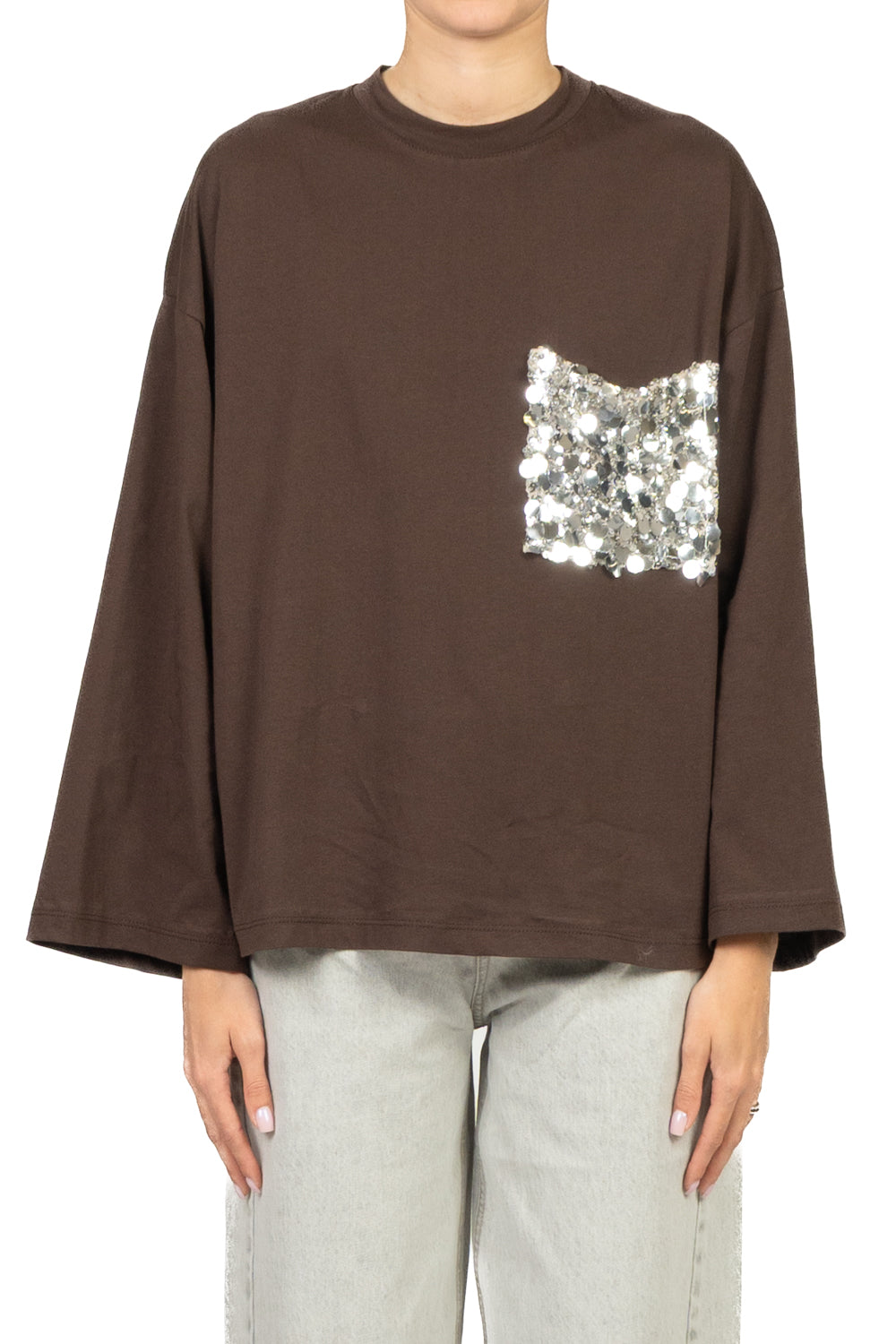Tensione In - T-shirt manica lunga taschino paillettes Art. PE260149