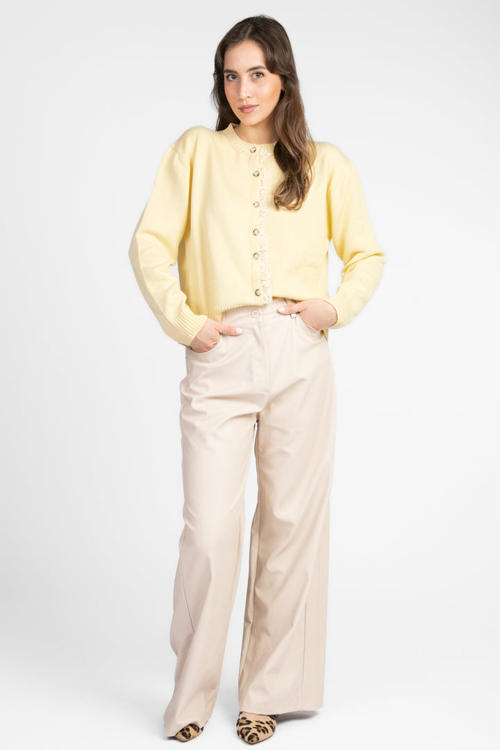Vicolo - Cardigan girocollo rouches pizzo Art. 77042D
