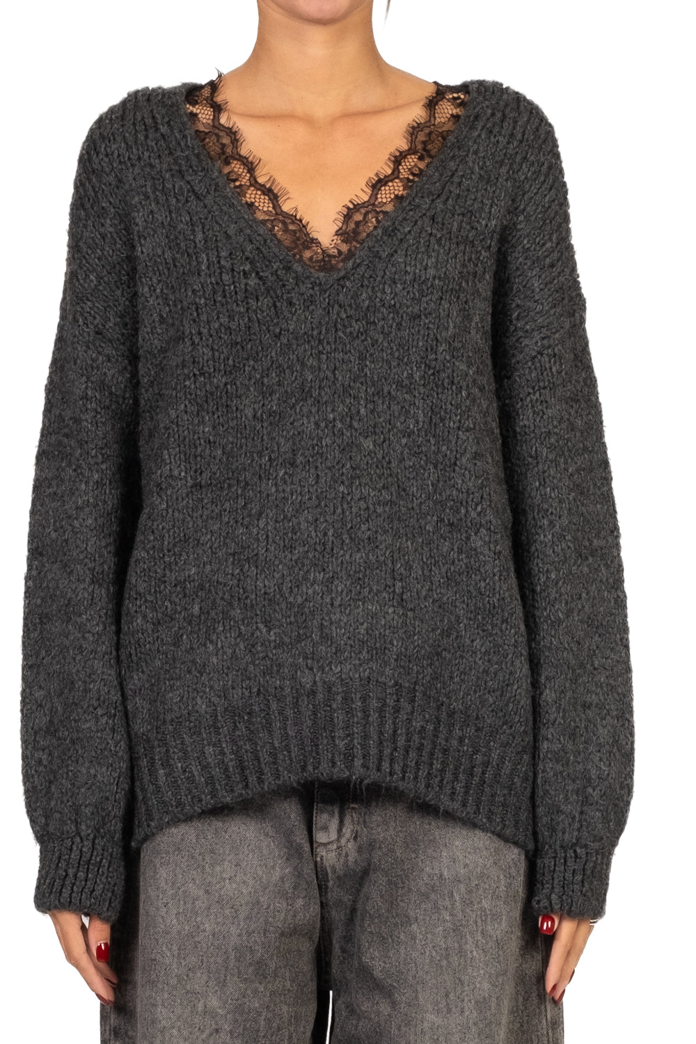 Dixie - Maglia scollo v inserto pizzo Art. M566Y228