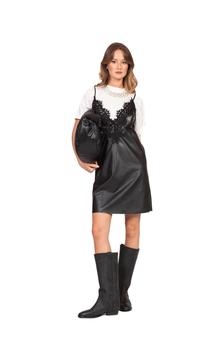 Tensione In - Abito mini ecopelle con pizzo Art. 37653