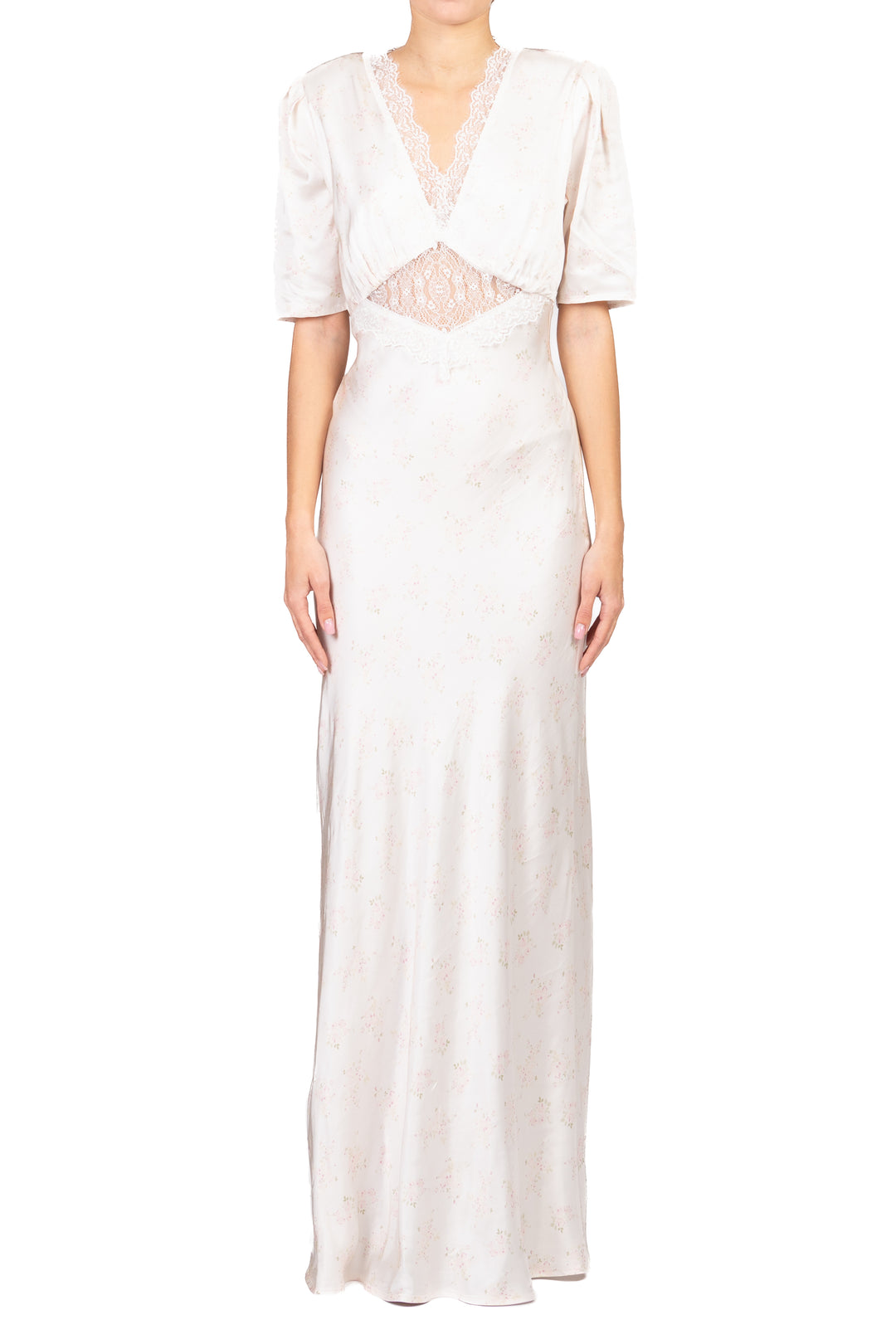 Imperial - Abito satin floreale inserti pizzo Art. AGCILPL