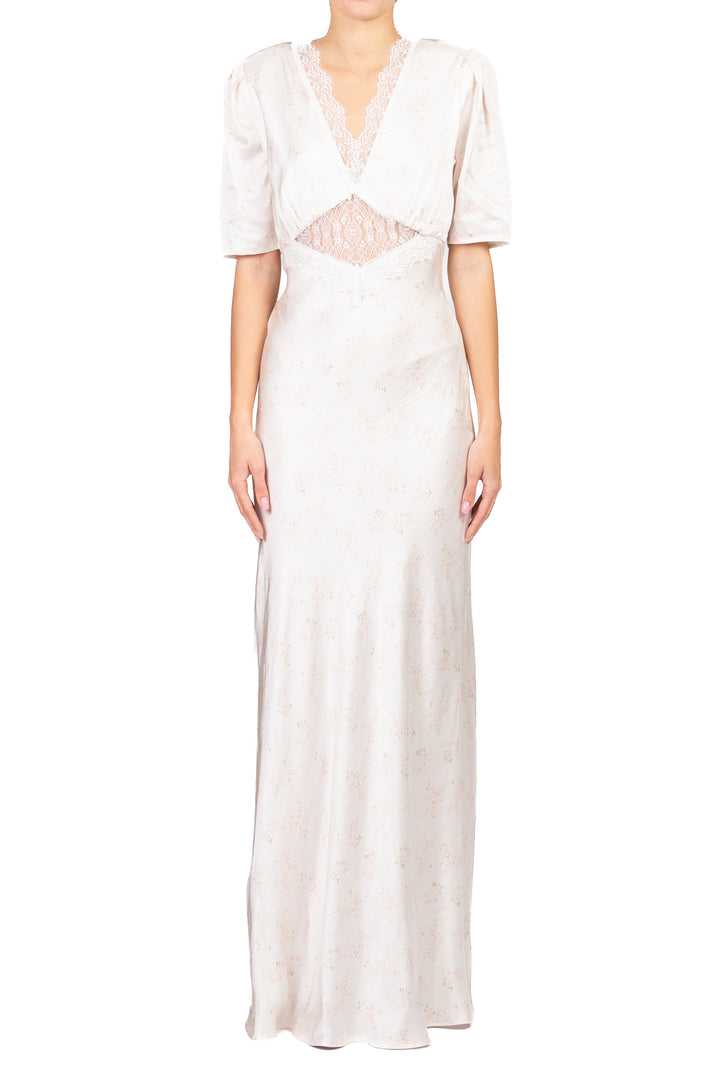 Imperial - Abito satin floreale inserti pizzo Art. AGCILPL