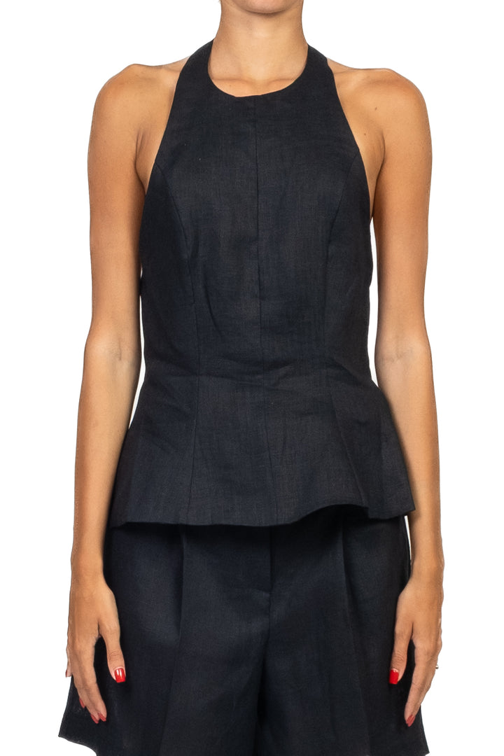 Vicolo - Top in lino scollo posteriore Art. TD3111