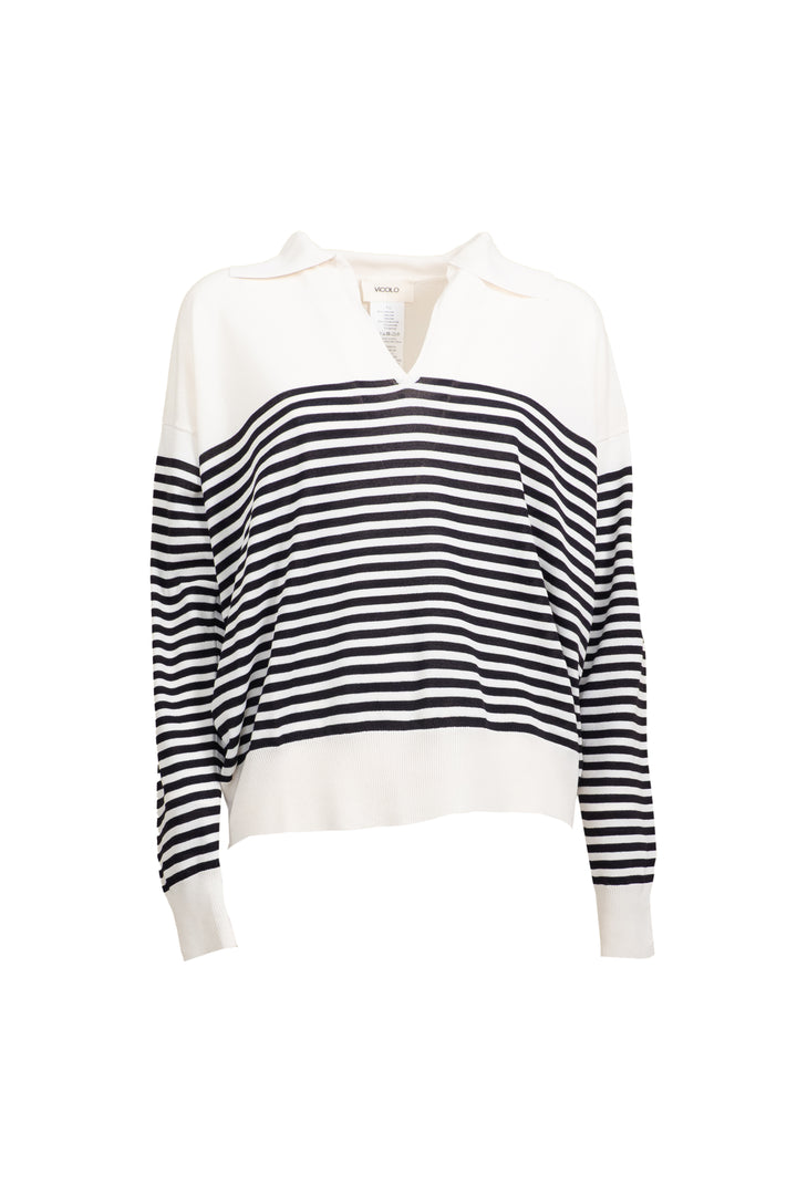 Vicolo - Maglia a righe scollo a V con colletto Art. 44027D