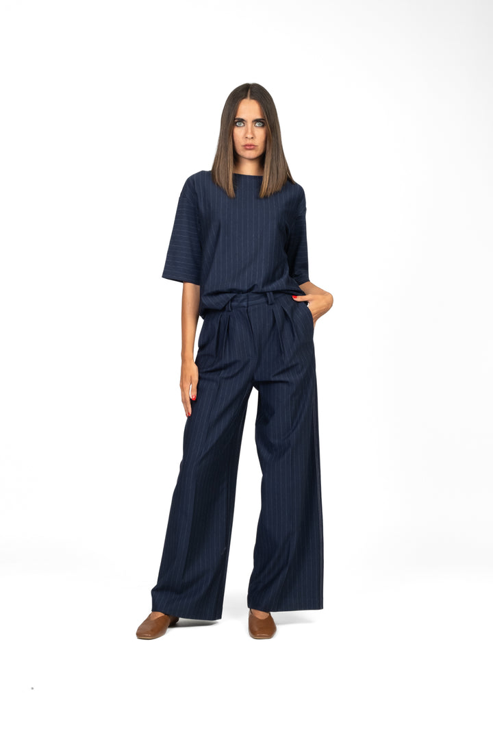 MM MaxMara - Pantalone palazzo con pinces gessato GELA Art. 2526786037