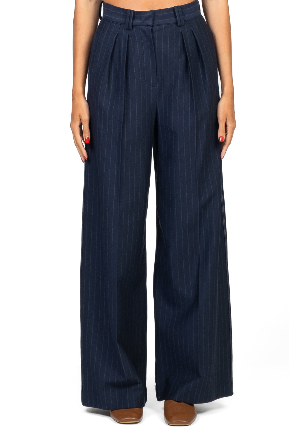 MM MaxMara - Pantalone palazzo con pinces gessato GELA Art. 2526786037