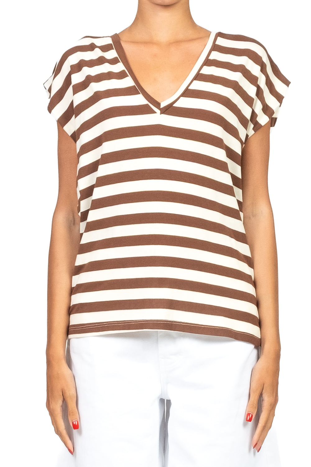 Tensione In - T-shirt rigata scollo V art. XW1571