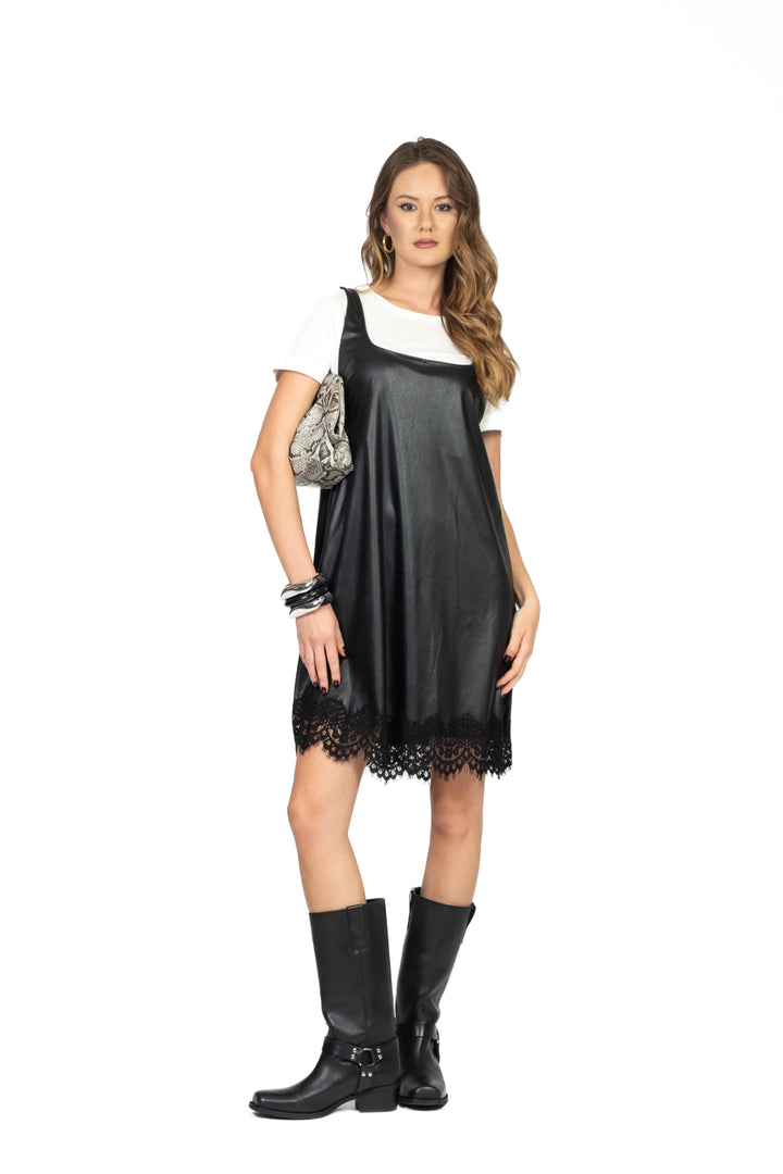Tensione In - Abito mini ecopelle con t-shirt Art. W25X612
