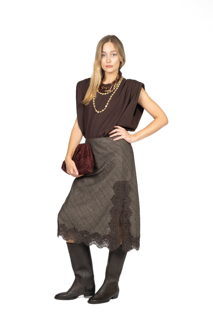 Tensione In - Gonna midi galles con pizzo Art. 37708