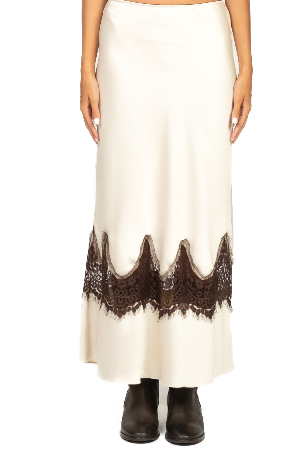 Tensione In - Gonna satin con intarso in pizzo Art. 37684