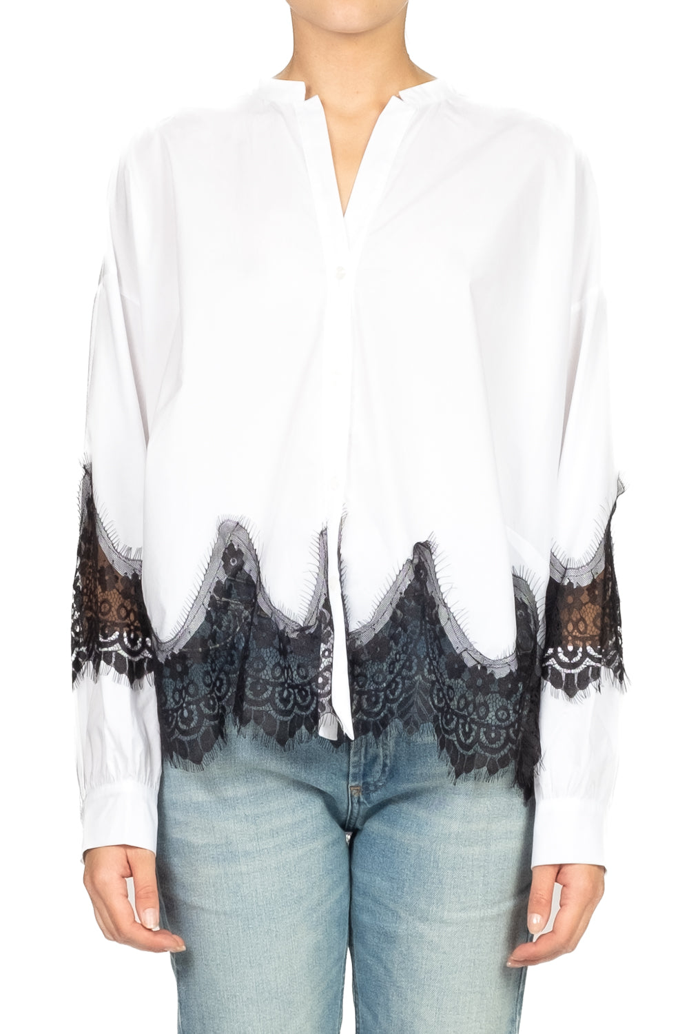 Tensione In - Camicia in popeline con inserti pizzo Art. W25C539