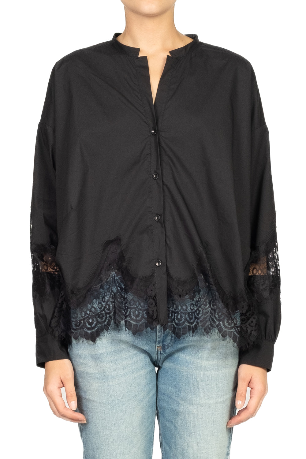 Tensione In - Camicia in popeline con inserti pizzo Art. W25C539