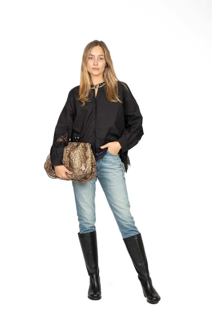Tensione In - Camicia in popeline con inserti pizzo Art. W25C539