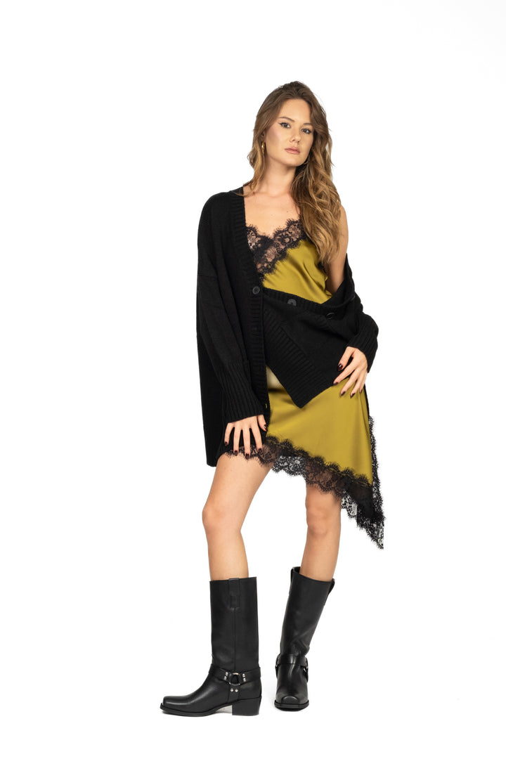 Vicolo - Abito satin asimmetrico con pizzo Art. TF1195