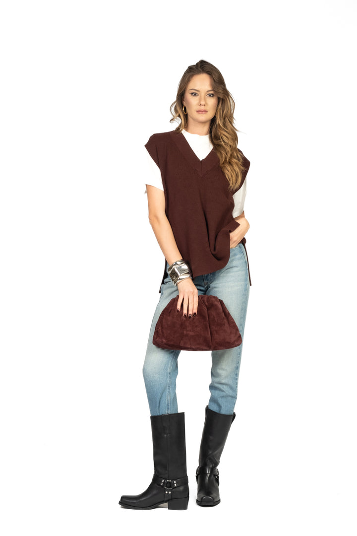 Vicolo - Gilet scollo V con spacchetti e costine Art. 77165F