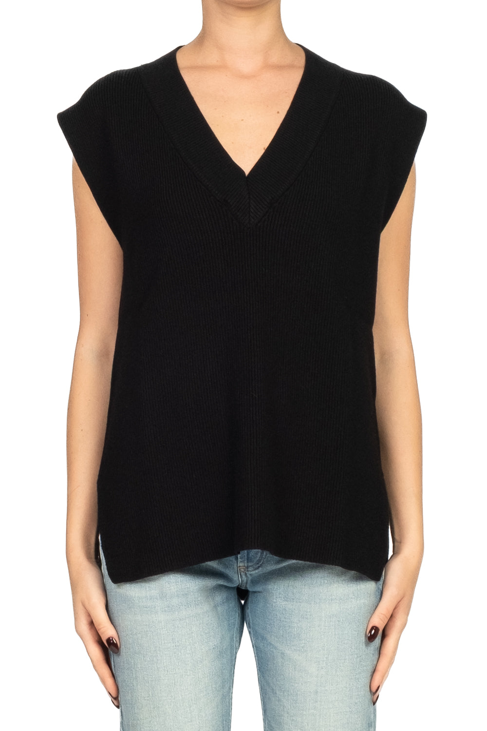 Vicolo - Gilet scollo V con spacchetti e costine Art. 77165F