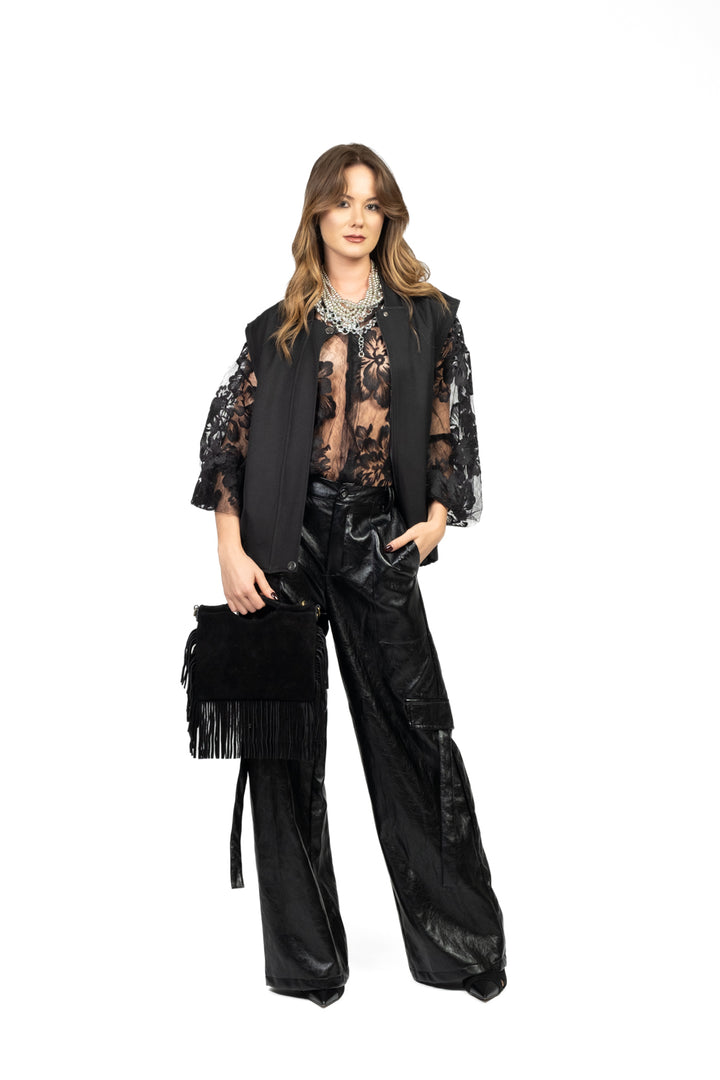Tensione In - Pantalone palazzo cargo ecopelle Art. FF791