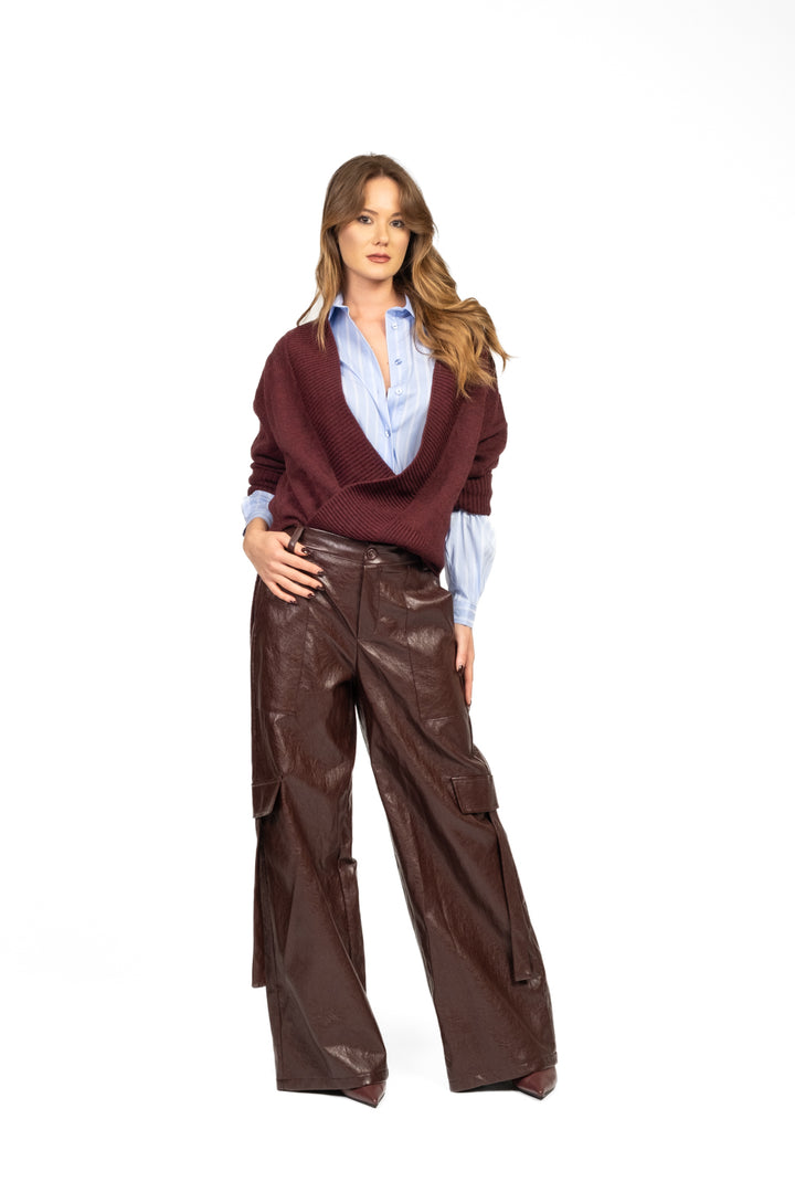 Tensione In - Pantalone palazzo cargo ecopelle Art. FF791