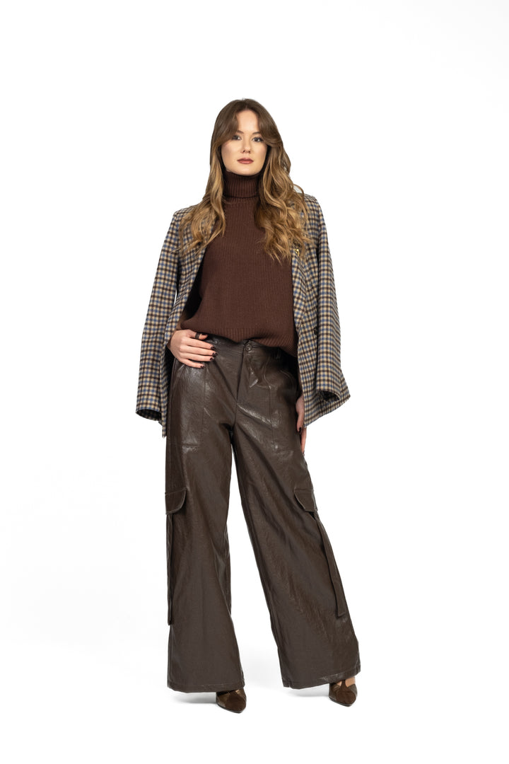Tensione In - Pantalone palazzo cargo ecopelle Art. FF791