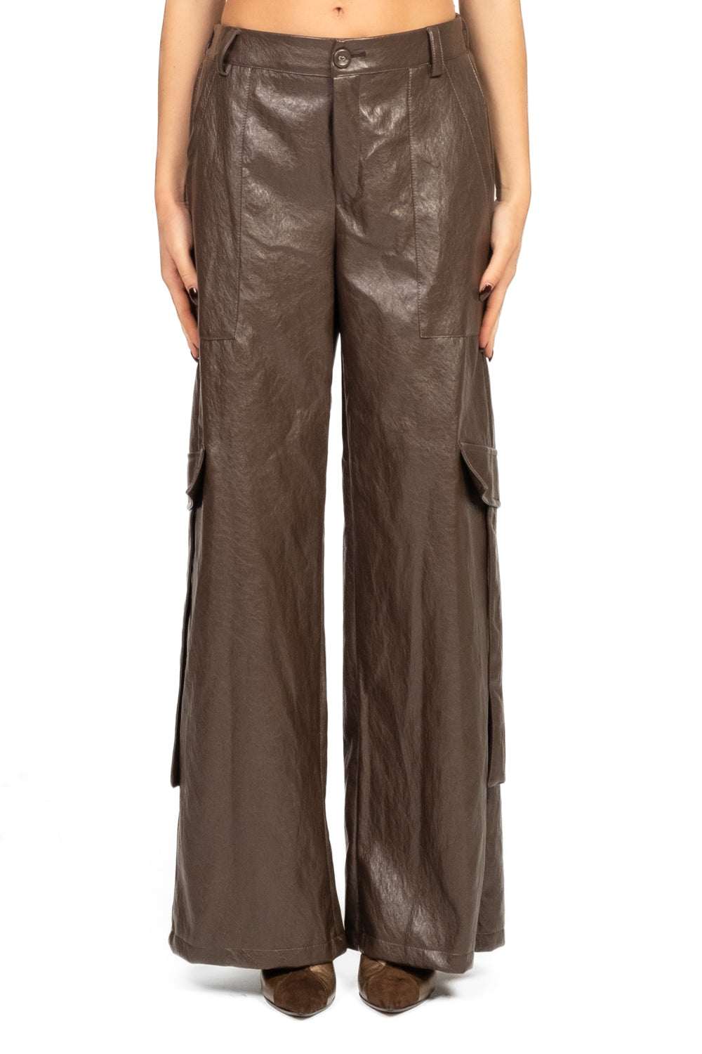 Tensione In - Pantalone palazzo cargo ecopelle Art. FF791