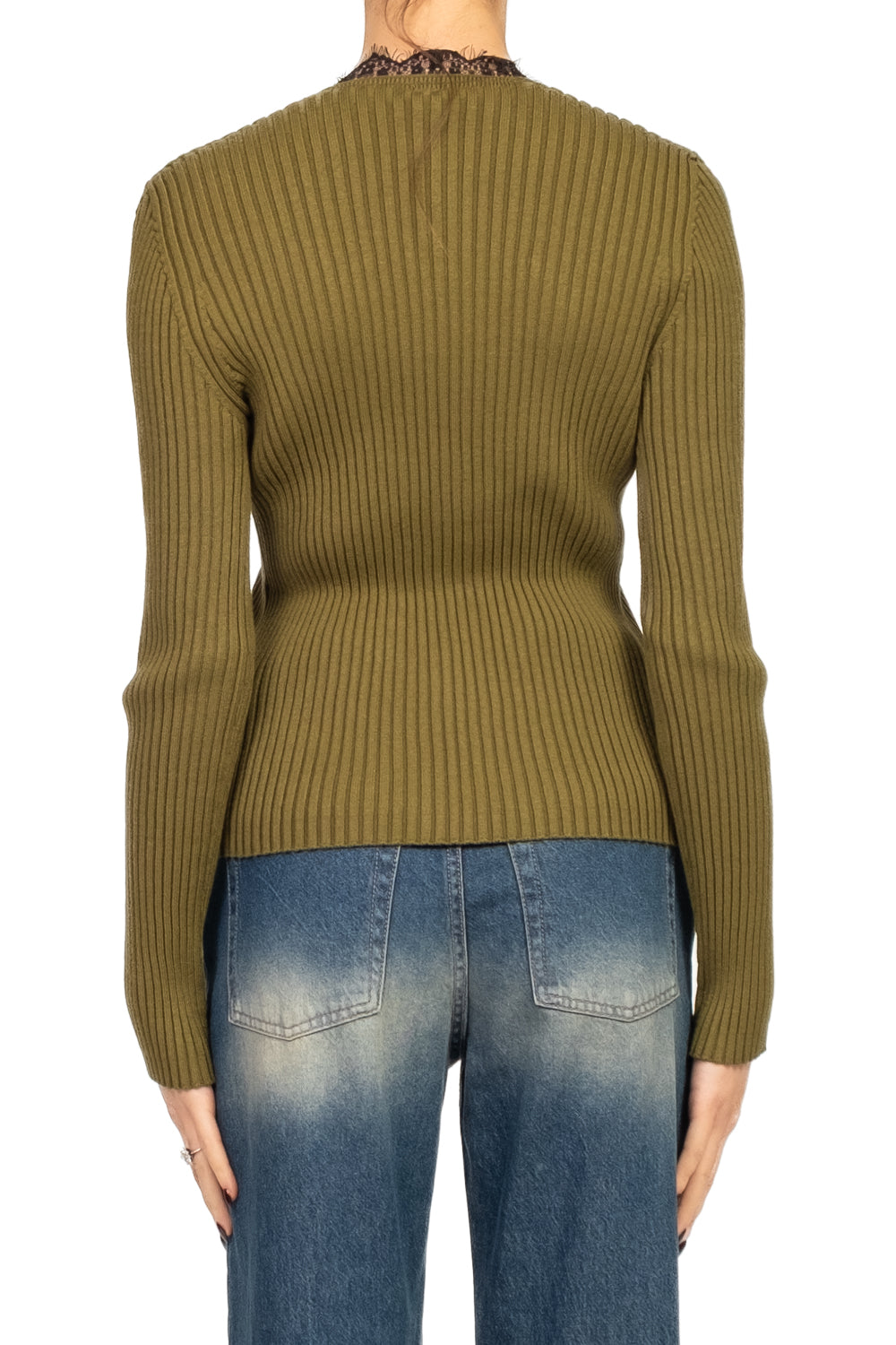 Tensione in - Maglia costine scollo v in pizzo Art.W5HMJ54A418
